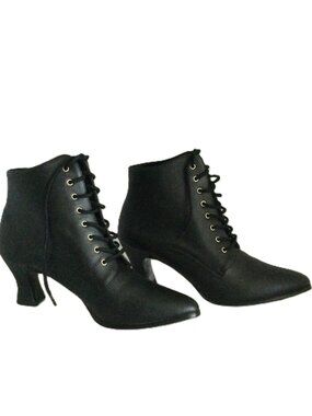 Funtasma Pleaser Victorian 35 Black Lace Up Ankle Boots Spool Heel NIB Size 8